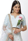 Blush Blue Sequin Work Net Lehenga With Cotton Silk Choli & Net Dupatta. - Ria Fashions