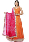 Orange Bandhani Silk Lehenga With Cotton Silk Choli & Silk Dupatta. - Ria Fashions