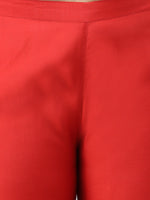 Red Art Silk Embellished Kurta Pant Set