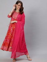 Pink Bandhani Print Suit Set with Dupatta - Ria Fashions