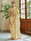 Lime Yellow Organza Floral Embroidered Saree - Ria Fashions