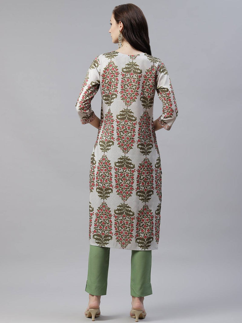 Green Printed Kurta Pant Set - Ria Fashions