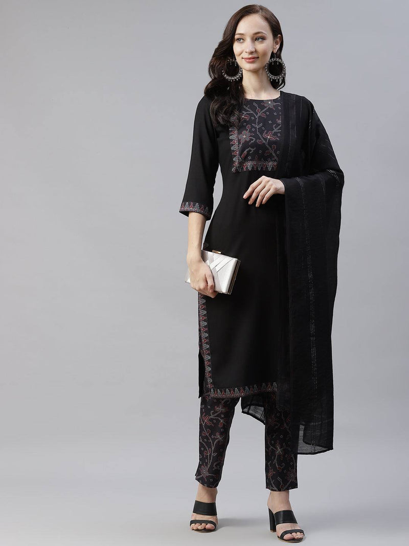 Black Printed Suit Set With Dupatta - Ria Fashions