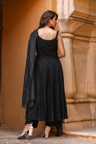 Cotton Rayon Black Solid Anarkali Set - Ria Fashions