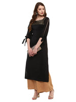 Solid Black Crepe Dress Style Kurta - Ria Fashions