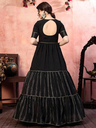Black Silk Sequin Embellished Embroidered Anarkali Gown with Sanoon Inner
