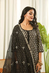 Cotton Black Block Print Suit Set with Cotton Doriya Dupatta with Motif Detailing
