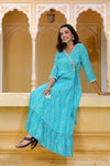Blue Leheriya Print Dress - Ria Fashions