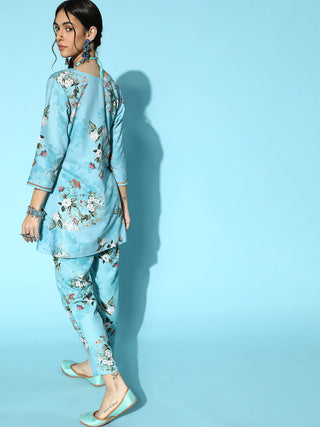 Rayon Blue Printed Kurta Pant Set - Ria Fashions