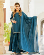 Cotton Blue Sharara Suit Set with Dupatta - Ria Fashions