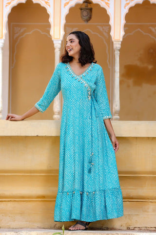 Blue Leheriya Print Dress - Ria Fashions