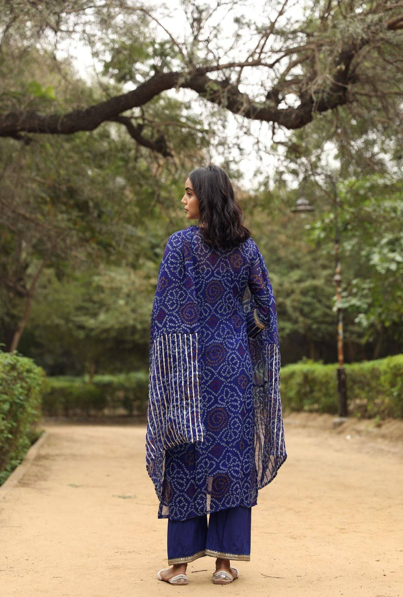 Blue Bandhani Print Gota Patti Suit Set - Ria Fashions