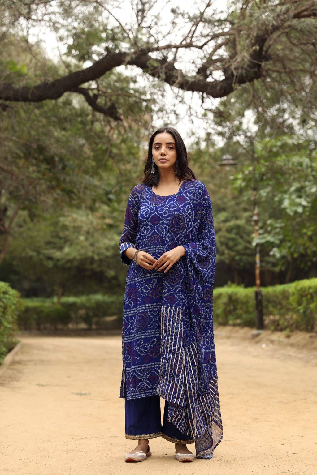 Blue Bandhani Print Gota Patti Suit Set - Ria Fashions