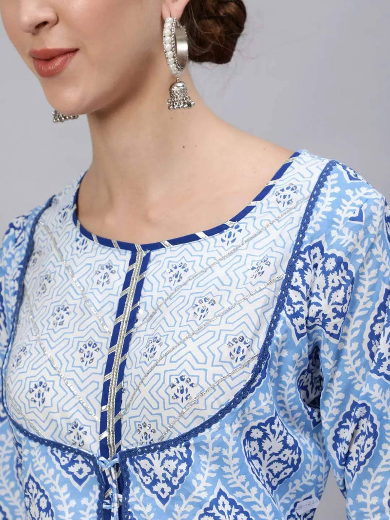 Blue Printed Anarkali Kurta Suit Set - Ria Fashions