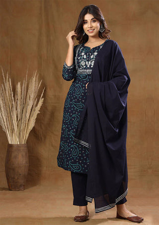Cotton Blue Banhdani Printed Suit Set with Dupatta