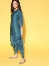 Chinon Teal Blue Foil Print Kurta Dhoti Set - Ria Fashions
