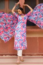 Chinon-Chiffon Multi Color Flower Print Suit Set - Ria Fashions