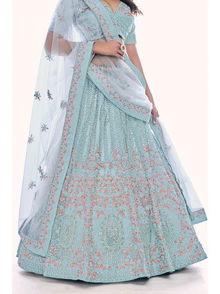 Blue Soft Net Heavy Embroidered Designer Lehenga Choli Set with Dupatta
