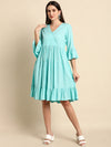 Rayon Blue Checks Dress - Ria Fashions