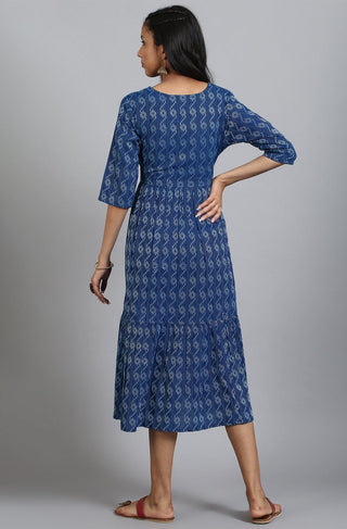 Cotton Blue Woven Designed Dress