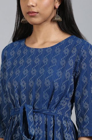 Cotton Blue Woven Designed Dress