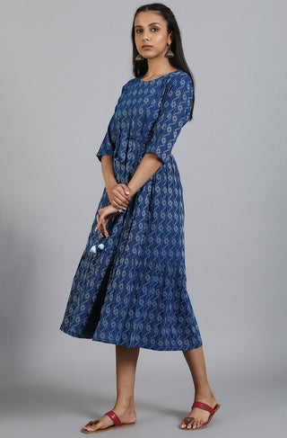 Cotton Blue Woven Designed Dress