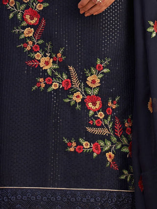 Blue Sequins Thread & Zari Embroidered Georgette Kurta & Dupatta with Dull Santoon Bottom