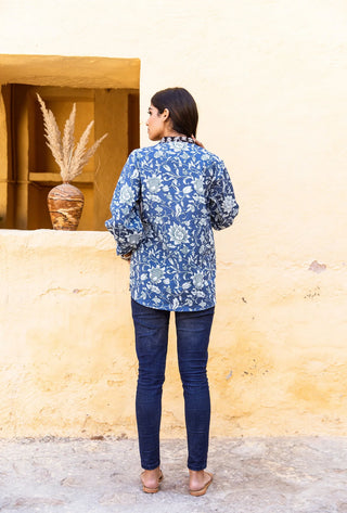 Blue Cotton Floral Printed Top