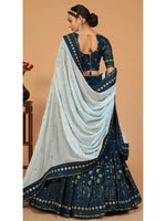 Rama Blue Georgette Heavy Embroidered Lehenga Choli Set with Contrast Dupatta