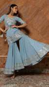 Cotton Blue Solid Sharara Set - Ria Fashions