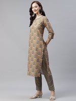 Brown Kurta Pant Suit Set with Dupatta - Ria Fashions