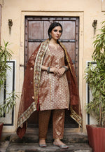 Golden Brown Suit Set with Dupatta - Ria Fashions