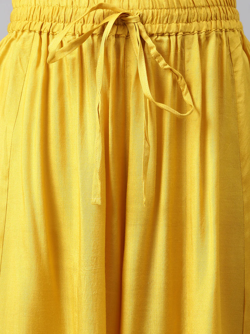 Yellow Chanderi Silk Woven Design Kurta Palazzo Set with Contrast Dupatta