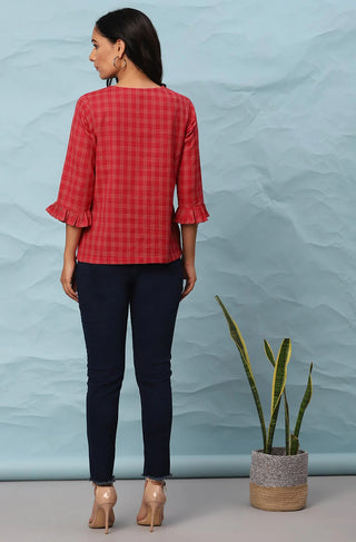 Red Checks Style Cotton Top - Ria Fashions