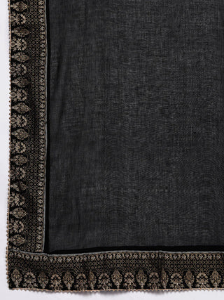 Black Cotton Embroidered Sharara Set with Dupatta