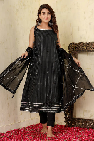 Cotton Black Zari Lining Suit Set with Dupatta