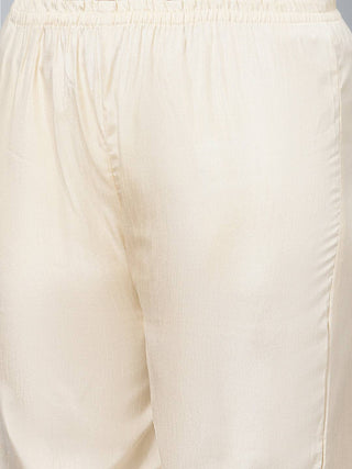 Cream Poly Silk Yoke Design Kurta teamed with Solid Palazzo Pants - Ria Fashions