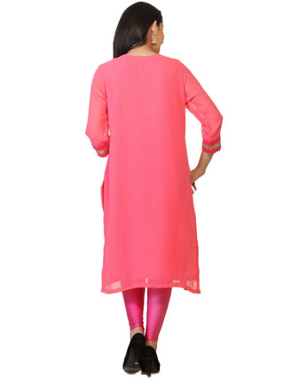 Pink Georgette Party Wear Kurti With Zari Work - Ria Fashions