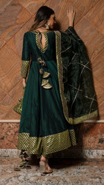 Solid Dark Green Cotton Silk Anarkali Suit Set - Ria Fashions