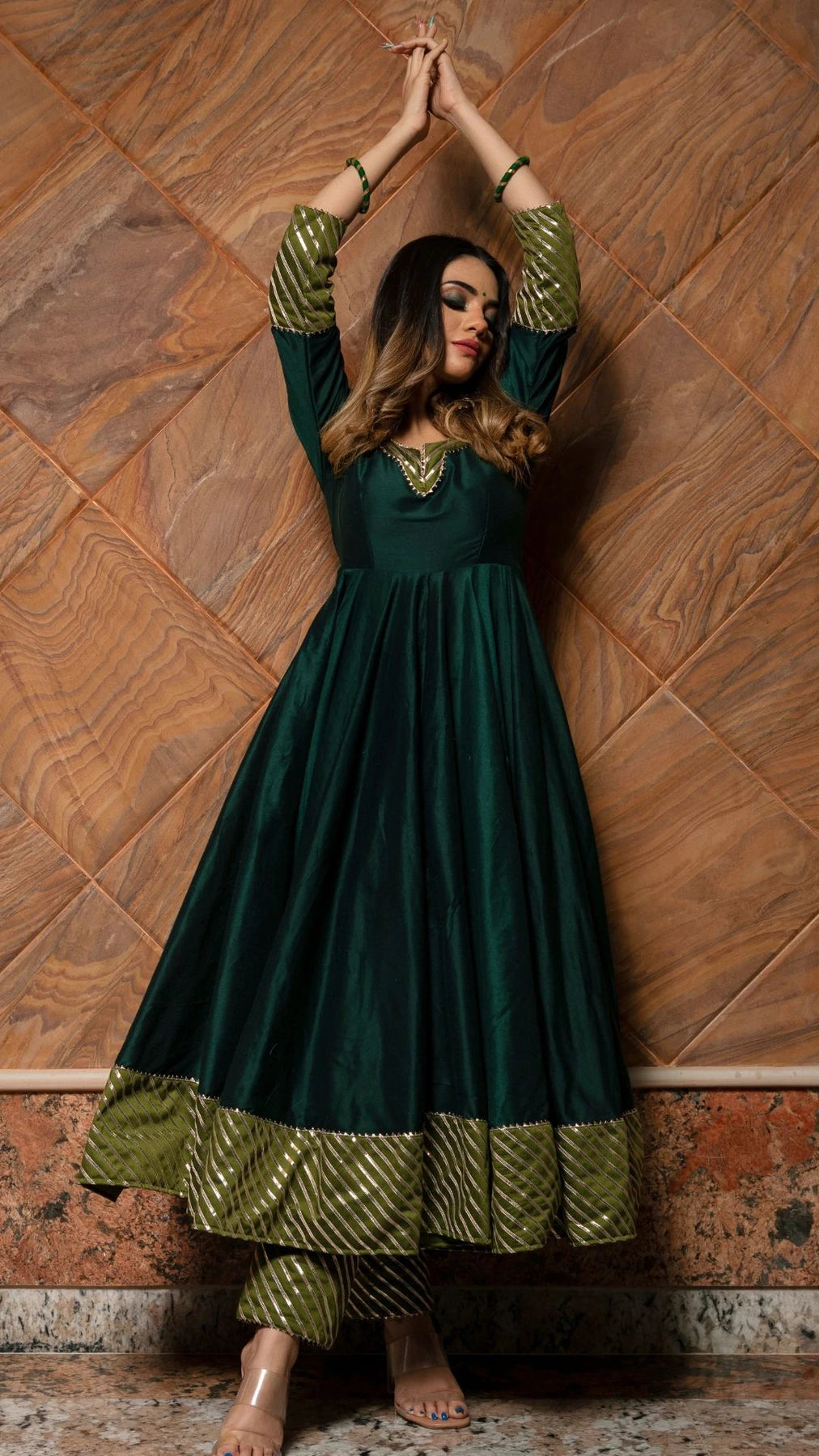 Solid Dark Green Cotton Silk Anarkali Suit Set | Indian Ethnic wear online USA Ria Fashions Solid Dark Green Cotton Silk Anarkali Suit Set | Indian Ethnic wear online USA Ria Fashions