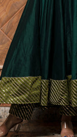 Solid Dark Green Cotton Silk Anarkali Suit Set - Ria Fashions