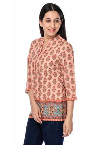 Peach Printed Modal Silk Tunic - Ria Fashions