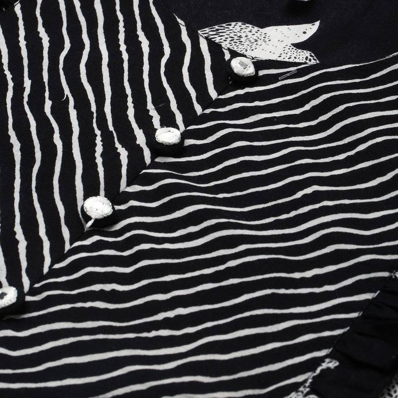 Black & White Bird Print Dress - Ria Fashions