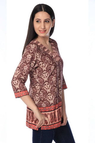 Coffee Printed Modal Silk Tunic - Ria Fashions