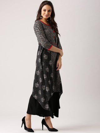 Readymade Black Printed Cotton Kurti - Ria Fashions