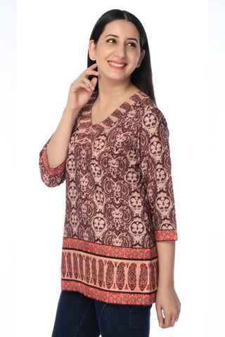 Coffee Printed Modal Silk Tunic - Ria Fashions