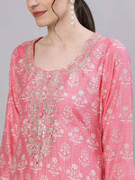 Floral Pink Kurta Sharara Suit Set - Ria Fashions