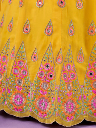 Yellow Georgette Floral Embroidered Lehenga Choli Set with Dupatta