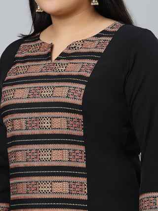 Black Crepe Foil Print Kurta with Panelled Detailing with Palazzo Pants - Ria Fashions