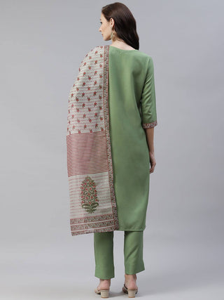 Green Printed Suit Set With Dupatta - Ria Fashions